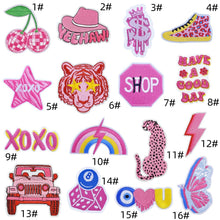 Load image into Gallery viewer, Pink Cartoon Letter Embroidery Iron On Patches Thermoadhesive Diy Sew Stickers For Clothing Accessories Jacket Decoration