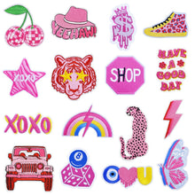 Load image into Gallery viewer, Pink Cartoon Letter Embroidery Iron On Patches Thermoadhesive Diy Sew Stickers For Clothing Accessories Jacket Decoration