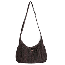 Load image into Gallery viewer, Nylon Plaid Pleated Cloud Bag Large Capacity Zipper Tote Drawstring Commuter Crossbody Shoulder Handbag