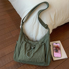 Load image into Gallery viewer, Nylon Plaid Pleated Cloud Bag Large Capacity Zipper Tote Drawstring Commuter Crossbody Shoulder Handbag