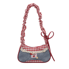 Load image into Gallery viewer, Fashion Grid Lace Ribbon Underarm Bag Adjustable Shoulder Strap Single Shoulder Crossbody Mini Handbag For Commute