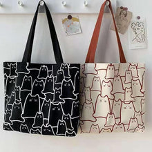 Load image into Gallery viewer, Cute Cat Cartoon Canvas Tote Bag Fashion Graphic Small Shoulder Shopping Studying Handbag For Girls Women