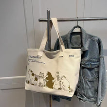 Load image into Gallery viewer, Cute Cat Women Canvas Tote Bag Large Capacity Durable Classic Shoulder Bag Handbag For Work Office Daily Shopping