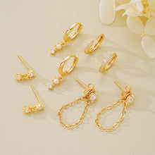 Load image into Gallery viewer, 4 Pairs Fashion Huggie Hoop Earring Set Pearl Drop Layered Cartilage Piercing Jewelry Accessories For Women