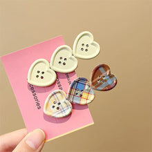 Load image into Gallery viewer, Sweet Plaid Heart Button Duckbill Clip Cute Side Bangs Hair Clip Girls Fashion Hair Accessories