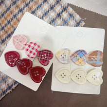 Load image into Gallery viewer, Sweet Plaid Heart Button Duckbill Clip Cute Side Bangs Hair Clip Girls Fashion Hair Accessories