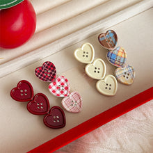 Load image into Gallery viewer, Sweet Plaid Heart Button Duckbill Clip Cute Side Bangs Hair Clip Girls Fashion Hair Accessories