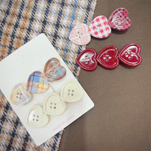 Load image into Gallery viewer, Sweet Plaid Heart Button Duckbill Clip Cute Side Bangs Hair Clip Girls Fashion Hair Accessories