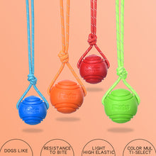 Load image into Gallery viewer, Solid Rubber Rope Ball Dog Toy Bite Resistant Chew Ball with Rope Handle for Interactive Tug of War & Outdoor Fetch Training Toy for Medium Large Dogs