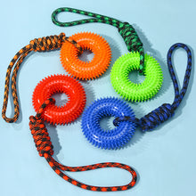 Load image into Gallery viewer, TPR Spiky Ring Dog Toy Squeaky Chew Toy for Large Breed Dogs Durable Teeth Cleaning Massage Toy Heavy Duty Interactive Puppy Biting Ring