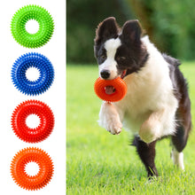 Load image into Gallery viewer, TPR Spiky Ring Dog Toy Squeaky Chew Toy for Large Breed Dogs Durable Teeth Cleaning Massage Toy Heavy Duty Interactive Puppy Biting Ring