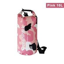 Load image into Gallery viewer, 2/5/10L Camo Waterproof Bucket Bag PVC Dry and Wet Separation Bag Outdoor Shoulder Bag for Swimming Beach River Tracing Hiking