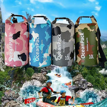 Load image into Gallery viewer, 2/5/10L Camo Waterproof Bucket Bag PVC Dry and Wet Separation Bag Outdoor Shoulder Bag for Swimming Beach River Tracing Hiking