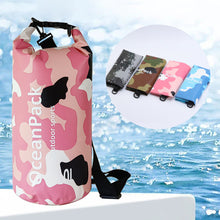 Load image into Gallery viewer, 2/5/10L Camo Waterproof Bucket Bag PVC Dry and Wet Separation Bag Outdoor Shoulder Bag for Swimming Beach River Tracing Hiking