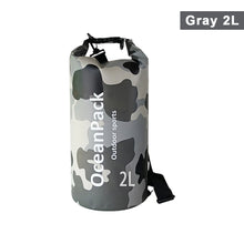 Load image into Gallery viewer, 2/5/10L Camo Waterproof Bucket Bag PVC Dry and Wet Separation Bag Outdoor Shoulder Bag for Swimming Beach River Tracing Hiking
