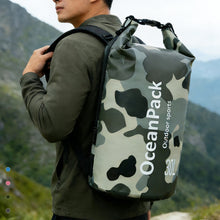 Load image into Gallery viewer, 2/5/10L Camo Waterproof Bucket Bag PVC Dry and Wet Separation Bag Outdoor Shoulder Bag for Swimming Beach River Tracing Hiking
