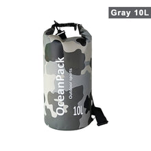 Load image into Gallery viewer, 2/5/10L Camo Waterproof Bucket Bag PVC Dry and Wet Separation Bag Outdoor Shoulder Bag for Swimming Beach River Tracing Hiking