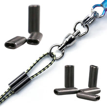 Load image into Gallery viewer, 50PCS Double Brass Fishing Line Fixing Tube Anti-Slip Steel Wire Lock Clip Leader Connector for European Rig