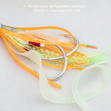 Load image into Gallery viewer, 2PCS Bionic Squid Jigging Hook High Carbon Steel Double Hook with PE Wired UV Glow Assist Gang Hook Sea and Boat Fishing Tackle