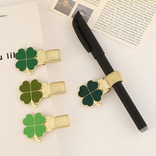 Load image into Gallery viewer, Four Leaf Clover Metal Spring Pen Clip Pen Holder Secure Anti Lost Clip For Notebook School Office Stationery