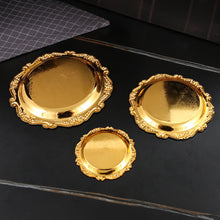 Load image into Gallery viewer, Retro Luxury Metal Plated Golden Silver Plate Cake Dessert Tray Fruit Snack Dish Jewelry Storage Home Hotel Tabletop Decoration