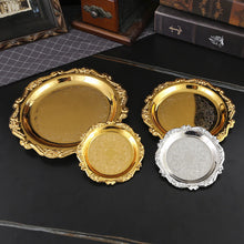 Load image into Gallery viewer, Retro Luxury Metal Plated Golden Silver Plate Cake Dessert Tray Fruit Snack Dish Jewelry Storage Home Hotel Tabletop Decoration