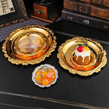 Load image into Gallery viewer, Retro Luxury Metal Plated Golden Silver Plate Cake Dessert Tray Fruit Snack Dish Jewelry Storage Home Hotel Tabletop Decoration
