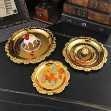 Load image into Gallery viewer, Retro Luxury Metal Plated Golden Silver Plate Cake Dessert Tray Fruit Snack Dish Jewelry Storage Home Hotel Tabletop Decoration