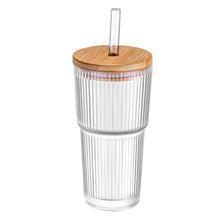Load image into Gallery viewer, 20oz Borosilicate Glass Cup with Lid and Straw Vertical Stripes Tumbler for Iced Coffee Juice Smoothie Reusable Water Bottle for Home Office Gym Home