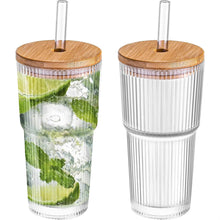 Load image into Gallery viewer, 20oz Borosilicate Glass Cup with Lid and Straw Vertical Stripes Tumbler for Iced Coffee Juice Smoothie Reusable Water Bottle for Home Office Gym Home