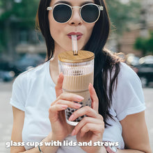 Load image into Gallery viewer, 20oz Borosilicate Glass Cup with Lid and Straw Vertical Stripes Tumbler for Iced Coffee Juice Smoothie Reusable Water Bottle for Home Office Gym Home