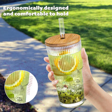 Load image into Gallery viewer, 20oz Borosilicate Glass Cup with Lid and Straw Vertical Stripes Tumbler for Iced Coffee Juice Smoothie Reusable Water Bottle for Home Office Gym Home