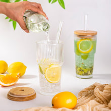 Load image into Gallery viewer, 20oz Borosilicate Glass Cup with Lid and Straw Vertical Stripes Tumbler for Iced Coffee Juice Smoothie Reusable Water Bottle for Home Office Gym Home