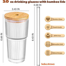 Load image into Gallery viewer, 20oz Borosilicate Glass Cup with Lid and Straw Vertical Stripes Tumbler for Iced Coffee Juice Smoothie Reusable Water Bottle for Home Office Gym Home