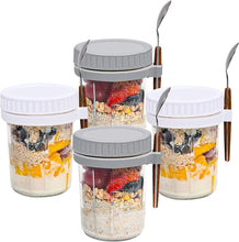 Load image into Gallery viewer, Portable Breakfast Jar with Lid and Spoon Food Storage Glass Jar With Scale for Overnight Oats Leak Proof Cup for Cereal Yogurt Salad Meal Prep On the Go