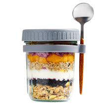Load image into Gallery viewer, Portable Breakfast Jar with Lid and Spoon Food Storage Glass Jar With Scale for Overnight Oats Leak Proof Cup for Cereal Yogurt Salad Meal Prep On the Go