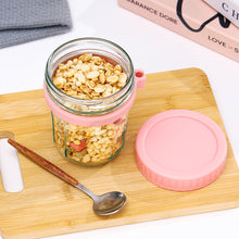 Load image into Gallery viewer, Portable Breakfast Jar with Lid and Spoon Food Storage Glass Jar With Scale for Overnight Oats Leak Proof Cup for Cereal Yogurt Salad Meal Prep On the Go