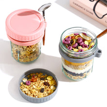 Load image into Gallery viewer, Portable Breakfast Jar with Lid and Spoon Food Storage Glass Jar With Scale for Overnight Oats Leak Proof Cup for Cereal Yogurt Salad Meal Prep On the Go