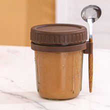 Load image into Gallery viewer, Portable Breakfast Jar with Lid and Spoon Food Storage Glass Jar With Scale for Overnight Oats Leak Proof Cup for Cereal Yogurt Salad Meal Prep On the Go