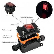 Load image into Gallery viewer, 12V-24V 110V-220V Waterproof Marine Rocker Inline Toggle Switch with LED 20A Inline IP67 Sealed Outdoor Box Inline Cord Rocker Switch Power