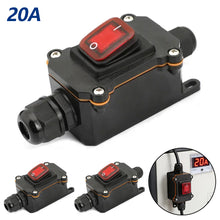 Load image into Gallery viewer, 12V-24V 110V-220V Waterproof Marine Rocker Inline Toggle Switch with LED 20A Inline IP67 Sealed Outdoor Box Inline Cord Rocker Switch Power
