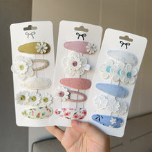Load image into Gallery viewer, 5Pcs/Set Fabric Daisy Flower Floral Printed Hair Clips Sweet All Match Hair Accessories For School Daily Party