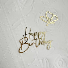 Load image into Gallery viewer, Gold Acrylic Butterfly Happy Birthday Cake Topper Set DIY Baking Decoration For Birthday Party Dessert Decoration Supplies
