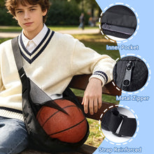 Load image into Gallery viewer, Zippered Crossbody Basketball Backpack Large Capacity Ball Storage Bag Oxford Fabric Sports Organizer Pouch