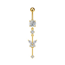 Load image into Gallery viewer, Stainless Steel Heart Butterfly Crystal Dangle Belly Button Ring Zircon Flower Barbell Navel Piercing Jewelry for Women Men