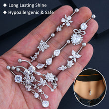 Load image into Gallery viewer, Stainless Steel Heart Butterfly Crystal Dangle Belly Button Ring Zircon Flower Barbell Navel Piercing Jewelry for Women Men