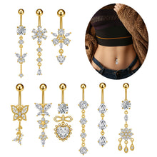 Load image into Gallery viewer, Stainless Steel Heart Butterfly Crystal Dangle Belly Button Ring Zircon Flower Barbell Navel Piercing Jewelry for Women Men