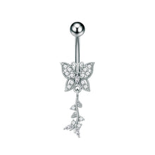 Load image into Gallery viewer, Stainless Steel Heart Butterfly Crystal Dangle Belly Button Ring Zircon Flower Barbell Navel Piercing Jewelry for Women Men