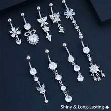 Load image into Gallery viewer, Stainless Steel Heart Butterfly Crystal Dangle Belly Button Ring Zircon Flower Barbell Navel Piercing Jewelry for Women Men
