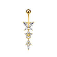 Load image into Gallery viewer, Stainless Steel Heart Butterfly Crystal Dangle Belly Button Ring Zircon Flower Barbell Navel Piercing Jewelry for Women Men